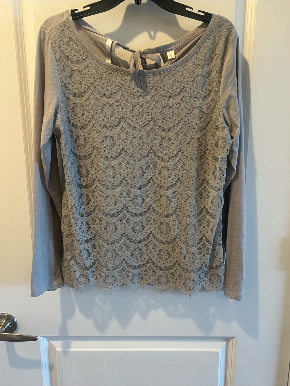 LC Lauren Conrad Lace Front Long Sleeve Top - Gray